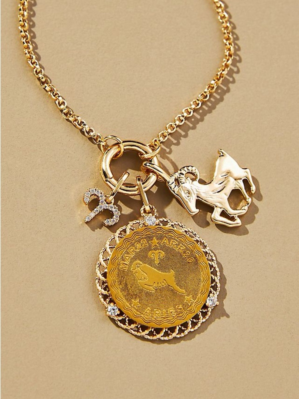Anthropologie Gold Aries Zodiac Charm Necklace